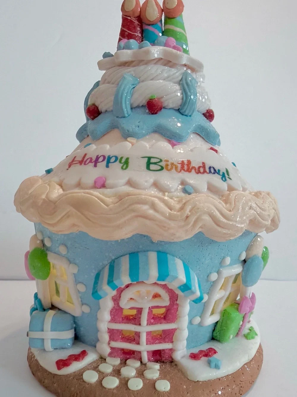 Valerie Parr Hill Happy Birthday Gingerbread House Lighted Decoration 7”-Works